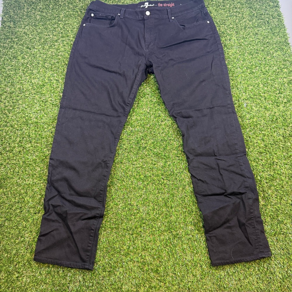 7 For All Mankind Mens The Straight Black Jeans Straight Leg Denim Pants 37x31